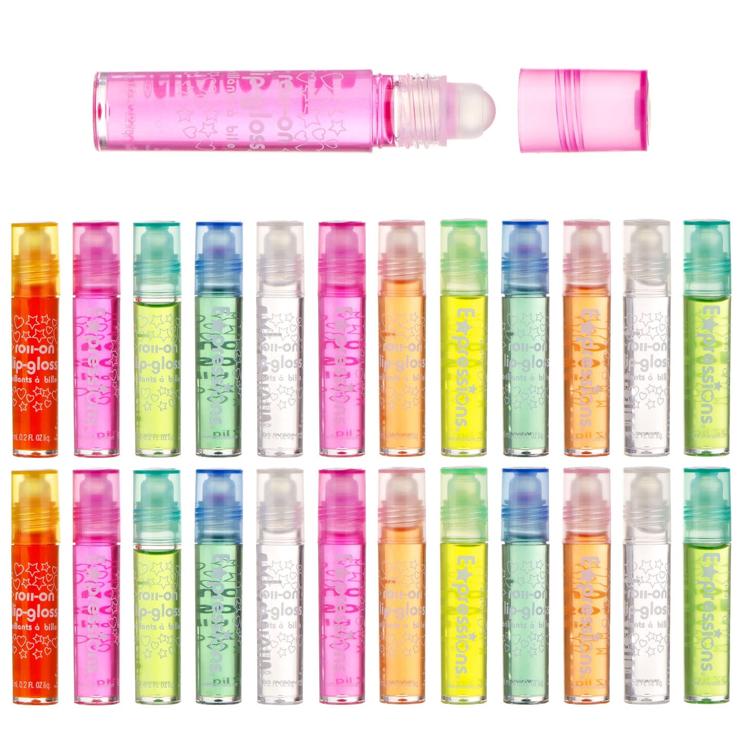 Expressions girl 24pc Roll On Lip Gloss Set with Carrying Case, Glossy Lip Make-up for Kids and Teens - Fruity Flavors, Non Toxic, Kid Friendly, Party Beauty & Personal Care Expressions girl
