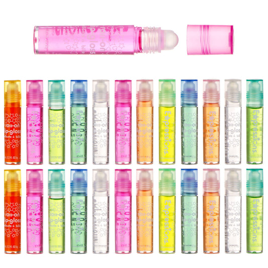 Expressions girl 24pc Roll On Lip Gloss Set with Carrying Case, Glossy Lip Make-up for Kids and Teens - Fruity Flavors, Non Toxic, Kid Friendly, Party Beauty & Personal Care Expressions girl