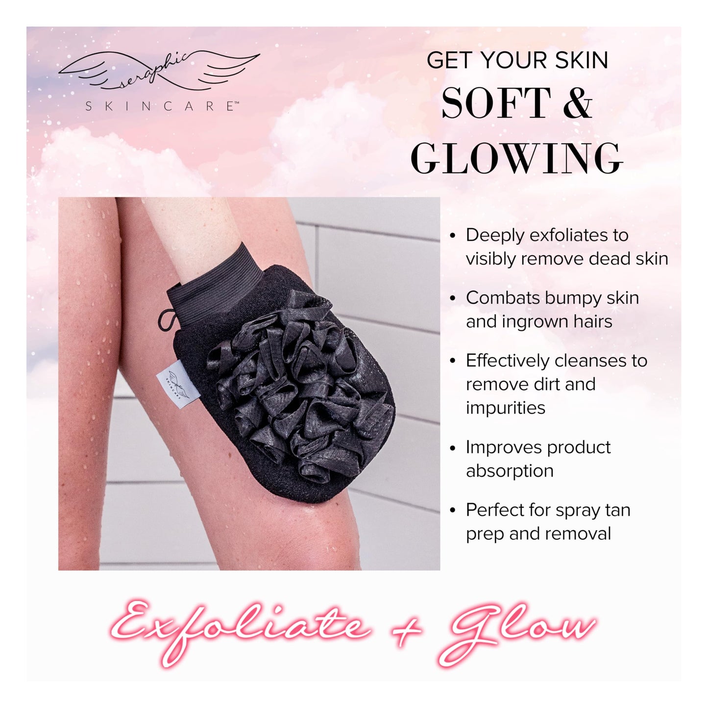 Seraphic Skincare Ultra-Luxe Exfoliating Mitt for Traditional Korean Exfoliation - Body Exfoliator with Mesh Shower Gloves for Gentle Cleansing Beauty and Personal Care SERAPHIC SKINCARE