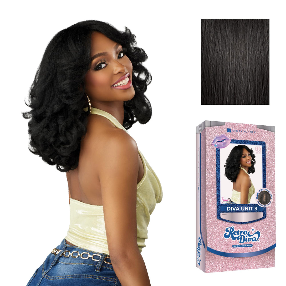 Sensationnel Glamora Lace Crown Wig-Retro Diva Unit 3, 1B OFFBLACK