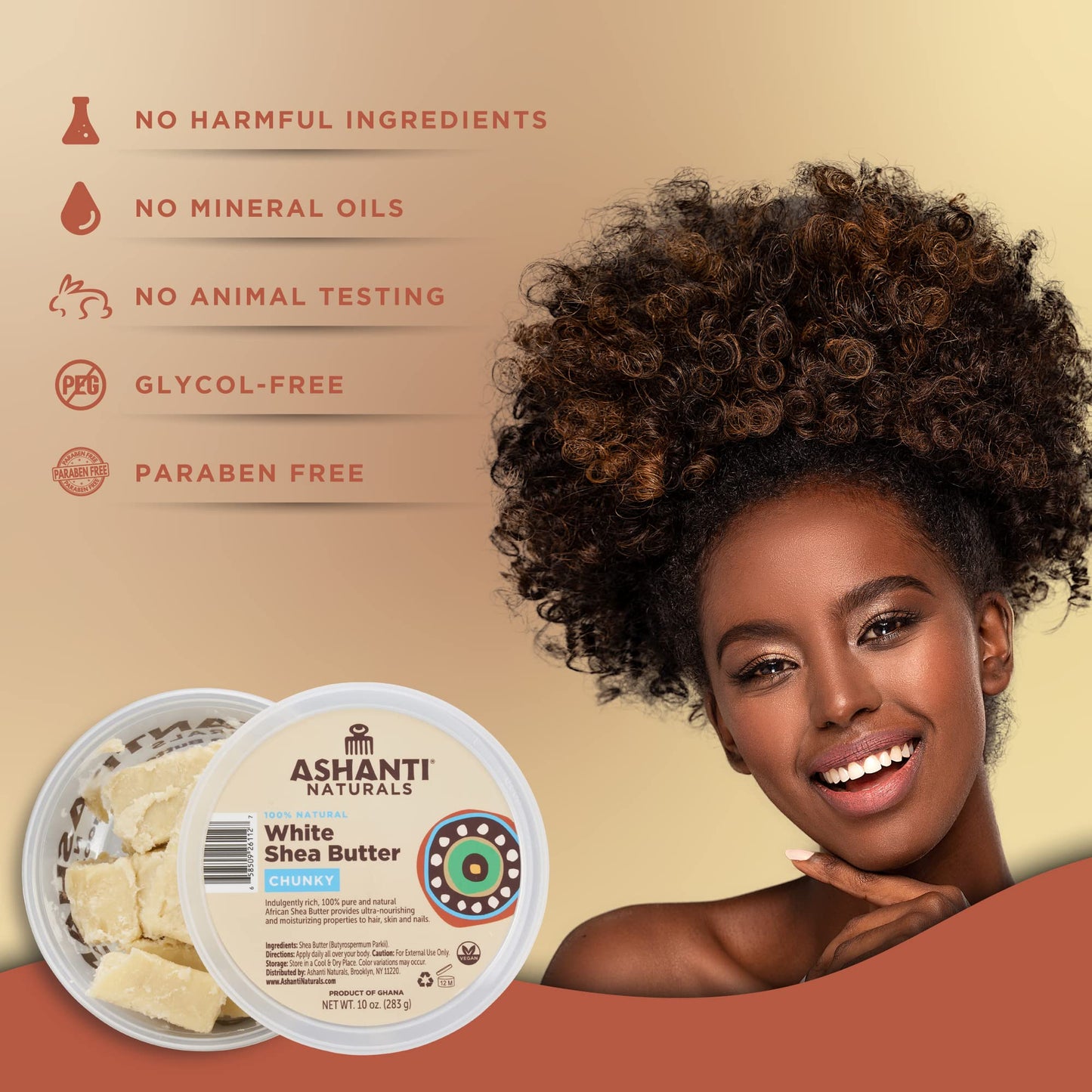 Ashanti Naturals White Chunky Raw Shea Butter | Unrefined African Shea Butter from Ghana | 100% Natural Moisturizer, No Additives - 10 oz Beauty & Personal Care Ashanti Naturals