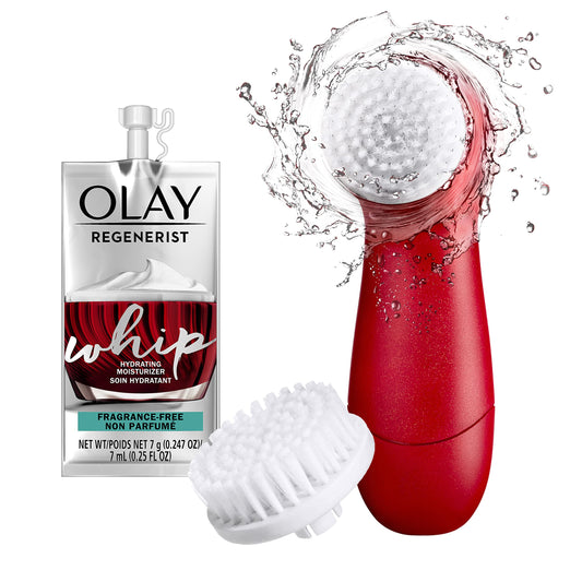 Olay Regenerist Face Cleansing Device, 2 Brush Heads + Whip Face Moisturizer Travel/Trial Size Gift Set Beauty & Personal Care Olay