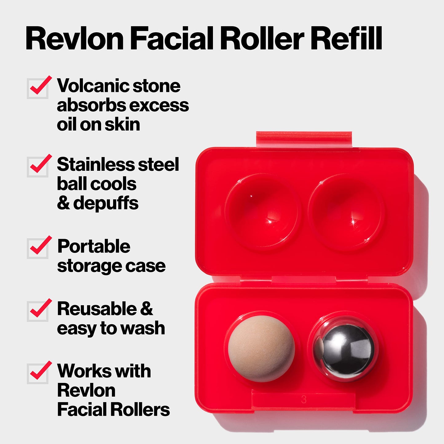 Revlon Oil Absorbing & Cooling Facial Roller Refill Pack with Volcanic & Stainless Steel Stones in Storage Case, Eco-Friendly, Easy to Clean, 1 count Beauty & Personal Care REVLON