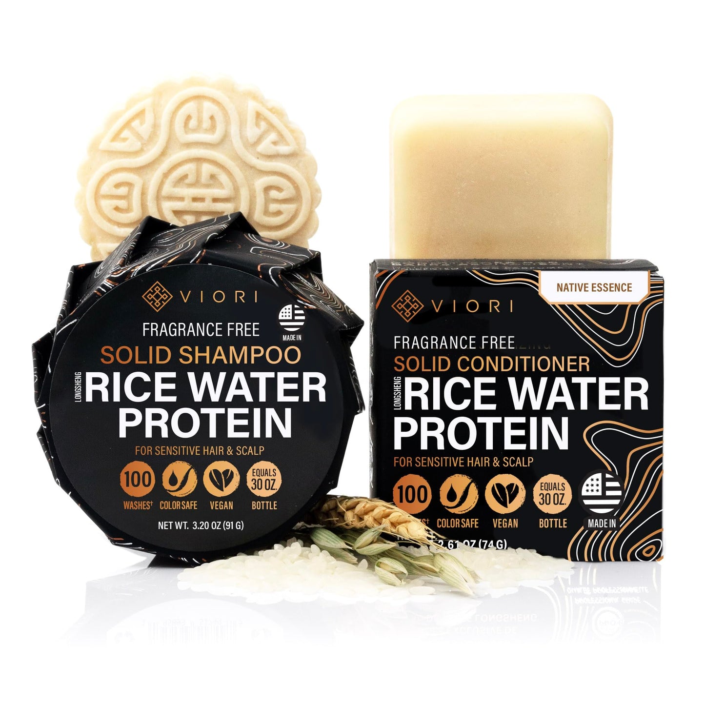 Viori Native Essence Shampoo and Conditioner Bar Set Made with Rice Water - Handcrafted Sulfate Free Shampoo and Conditioner Beauty & Personal Care Viori