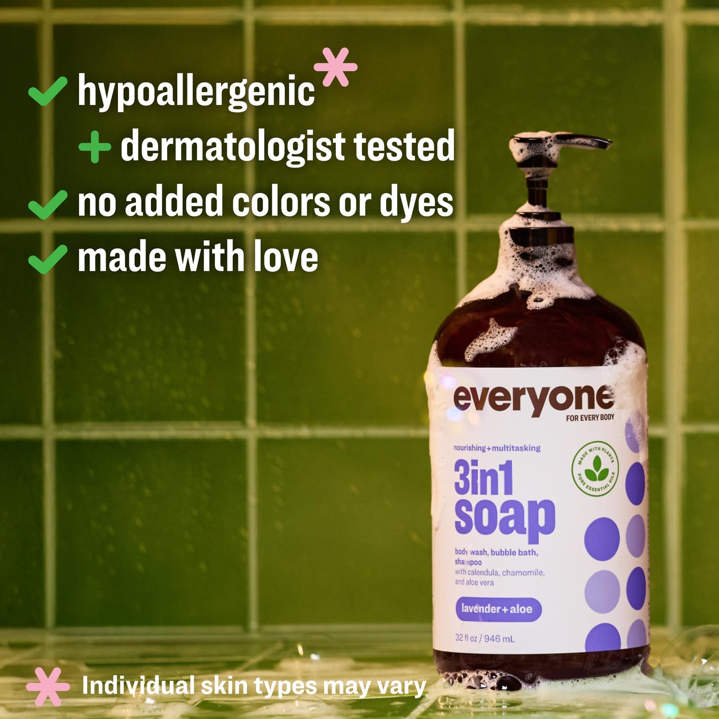 Everyone 3-in-1 Soap, Body Wash, Bubble Bath, Shampoo, 32 Ounce (Pack of 1), Lavender and Aloe, made with Essential Oils for Men and Women Beauty & Personal Care everyone for every body