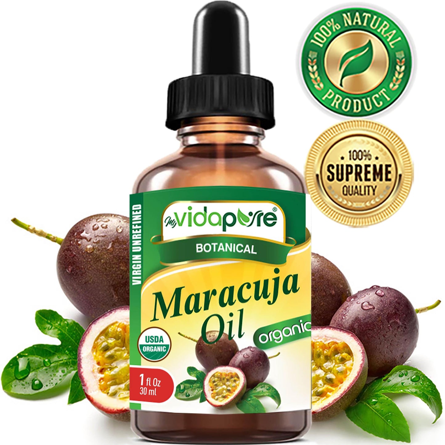 MYVIDAPURE Organic MARACUJA OIL Passion Fruit Certified Organic 100% Natural, Pure WILD GROWTH VIRGIN UNREFINED Brazilian for Skin, Face, Hair, Lip Beauty & Personal Care MYVIDAPURE