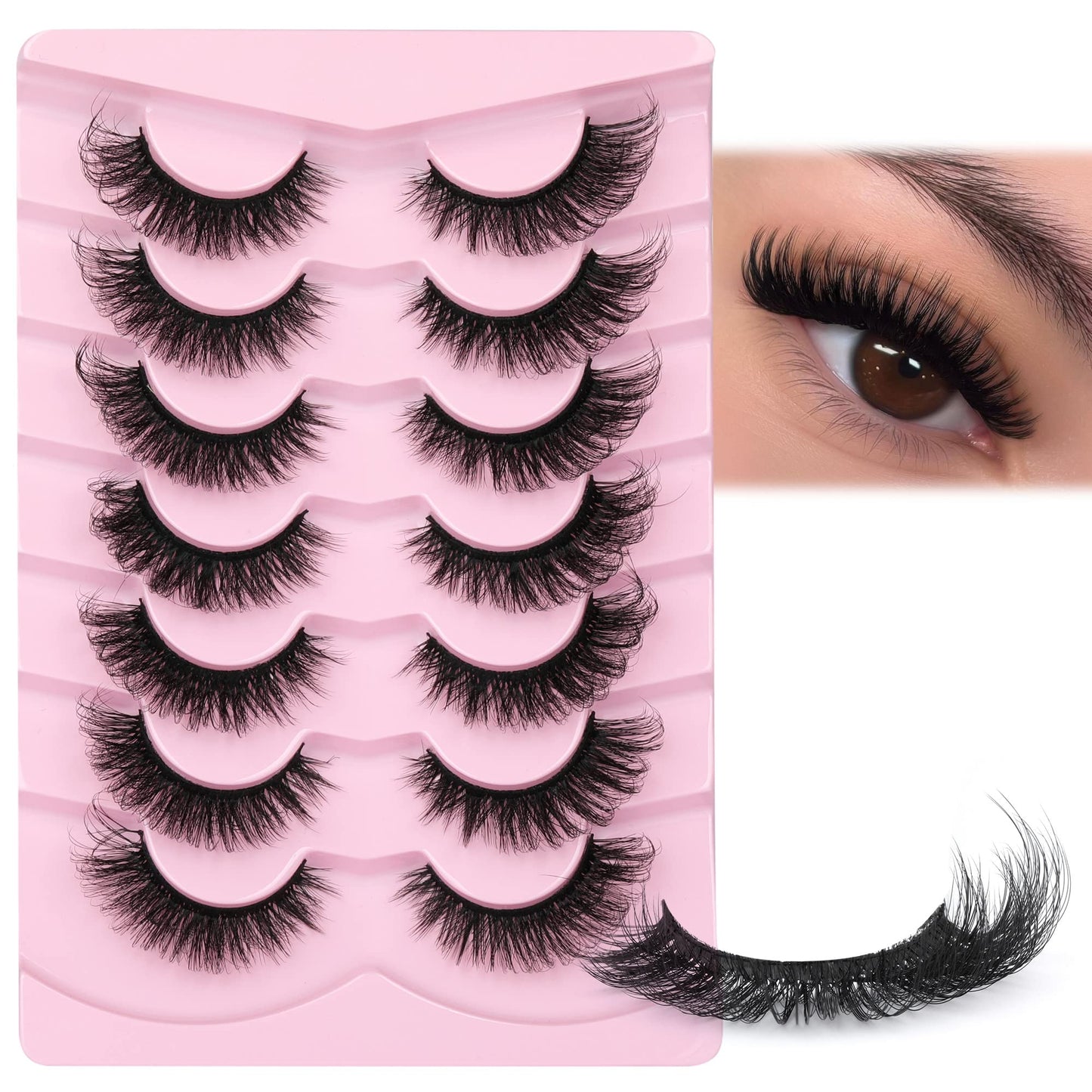 JIMIRE Faux Mink Lashes Fluffy Cat Eye Natural False Eyelashes Volume Wispy Fox Eye Crossed 17MM Thick Fake Lashes Look Like Eyelash Extensions Beauty and Personal Care JIMIRE