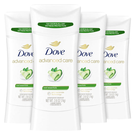 Dove Advanced Care Antiperspirant Deodorant Stick Cool Essentials 4 ct for helping your skin barrier repair after shaving 72 hour odor control Beauty and Personal Care Dove