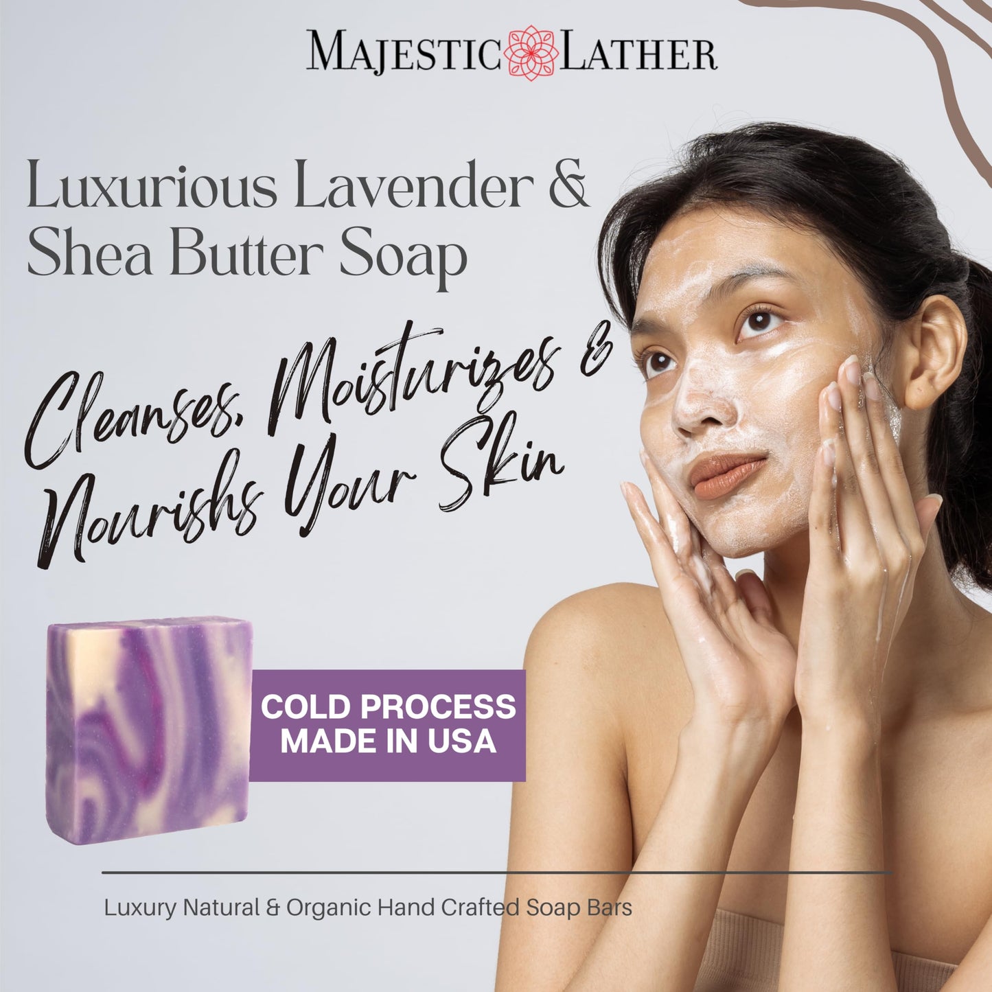 Majestic Lather Lavender Luxury Handmade Bar Soap for Face & Body - Gentle Skin Soothing, Moisturizing and Nourishing. Vegan & Cruelty Free. Natural Beauty & Personal Care Majestic Lather