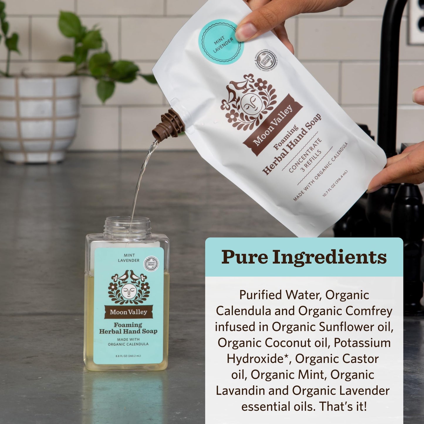 Moon Valley Foaming Hand Soap Refill Pouch, Two-Pack Mint Lavendar Soap, Vegan and Non-GMO, Environmentally Friendly Option Beauty & Personal Care Moon Valley Organics
