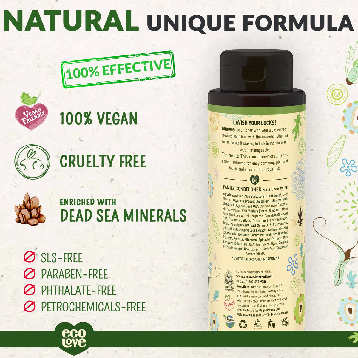 ecoLove Vegan Conditioner with Organic Cucumber Extract, 17.6 oz