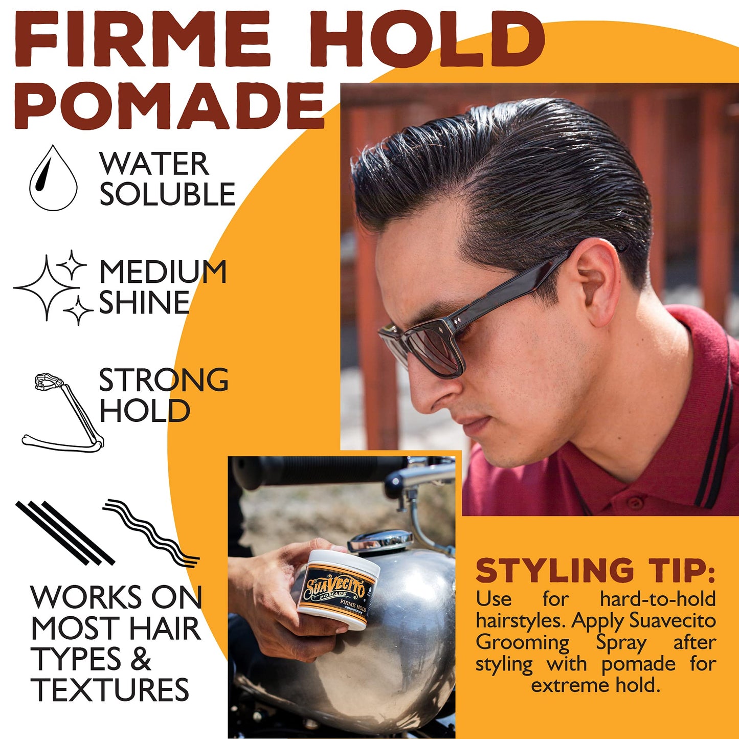 Suavecito Pomade Firme (Strong) Hold 5 oz, 1 Pack - Strong Hold Hair Pomade For Men - Medium Shine Water Based Flake Free Hair Gel - Easy To Wash Out Beauty & Personal Care Suavecito
