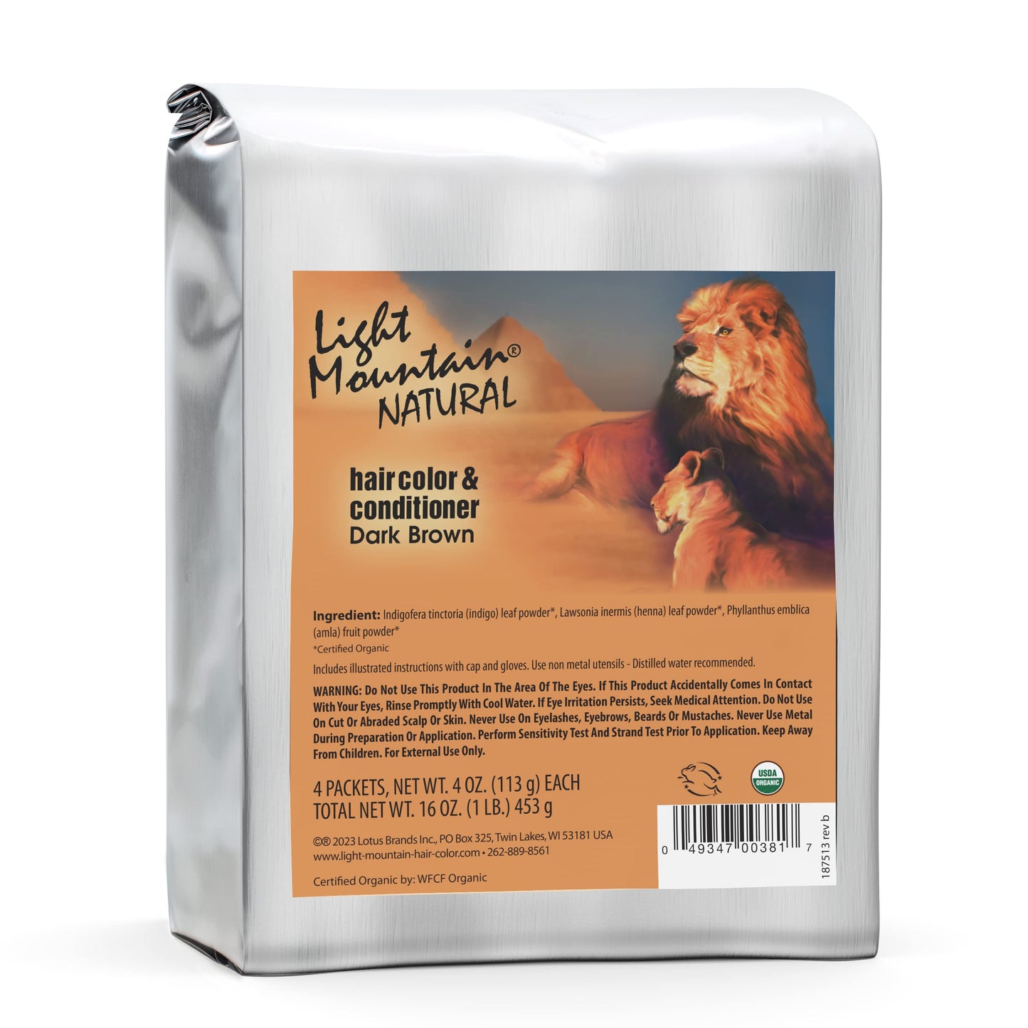 Light Mountain Henna Hair Color & Conditioner, Bulk 1 Pound - Dark Brown Hair Dye, Organic Henna Leaf Powder and Botanicals, Chemical-Free Beauty & Personal Care LIGHT MOUNTAIN