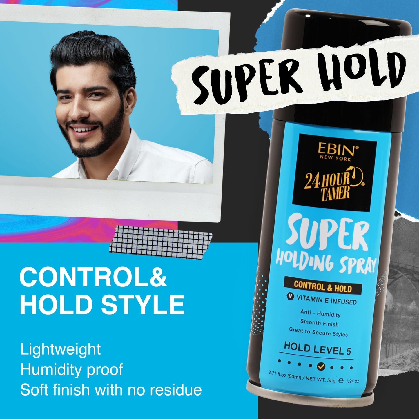 EBIN NEW YORK 24 Hour Tamer Super Holding Spray - Contol & Hold 1.94oz/ 80ml | Tames Frizz & Flyaway, Gives High Shine & Volume, All Day Hold Beauty & Personal Care EBIN NEW YORK