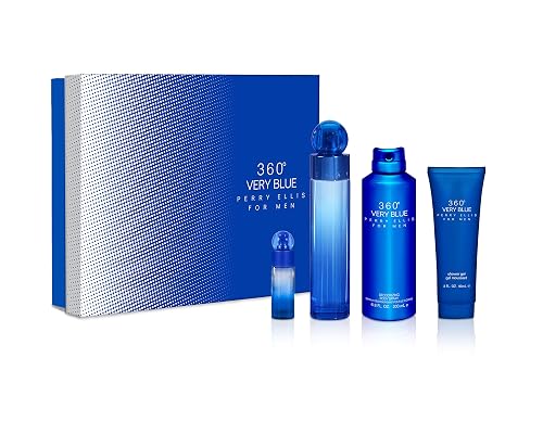 Perry Ellis 360 Very Blue By Perry Ellis for Men - 4 Pc Gift Set 3.4oz Edt Spray, 7.5ml Edt Spray, 6.8oz Body Spray, 3oz Shower Gel, 4count Beauty & Personal Care Perry Ellis