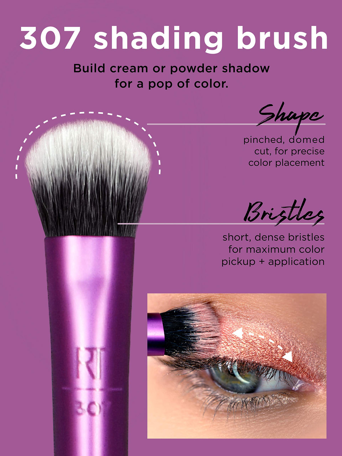 Real Techniques Cruelty Free Enhanced Eye Set, Eyeshadow and Brow Brushes, Purple, 6 Piece Makeup Brush Kit