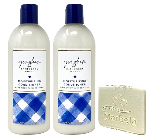 Bath & Body Works Gingham 2 Pack Moisturizing Conditioner Bundle with a Natural Oats Sample Soap Beauty & Personal Care Bath & Body Works