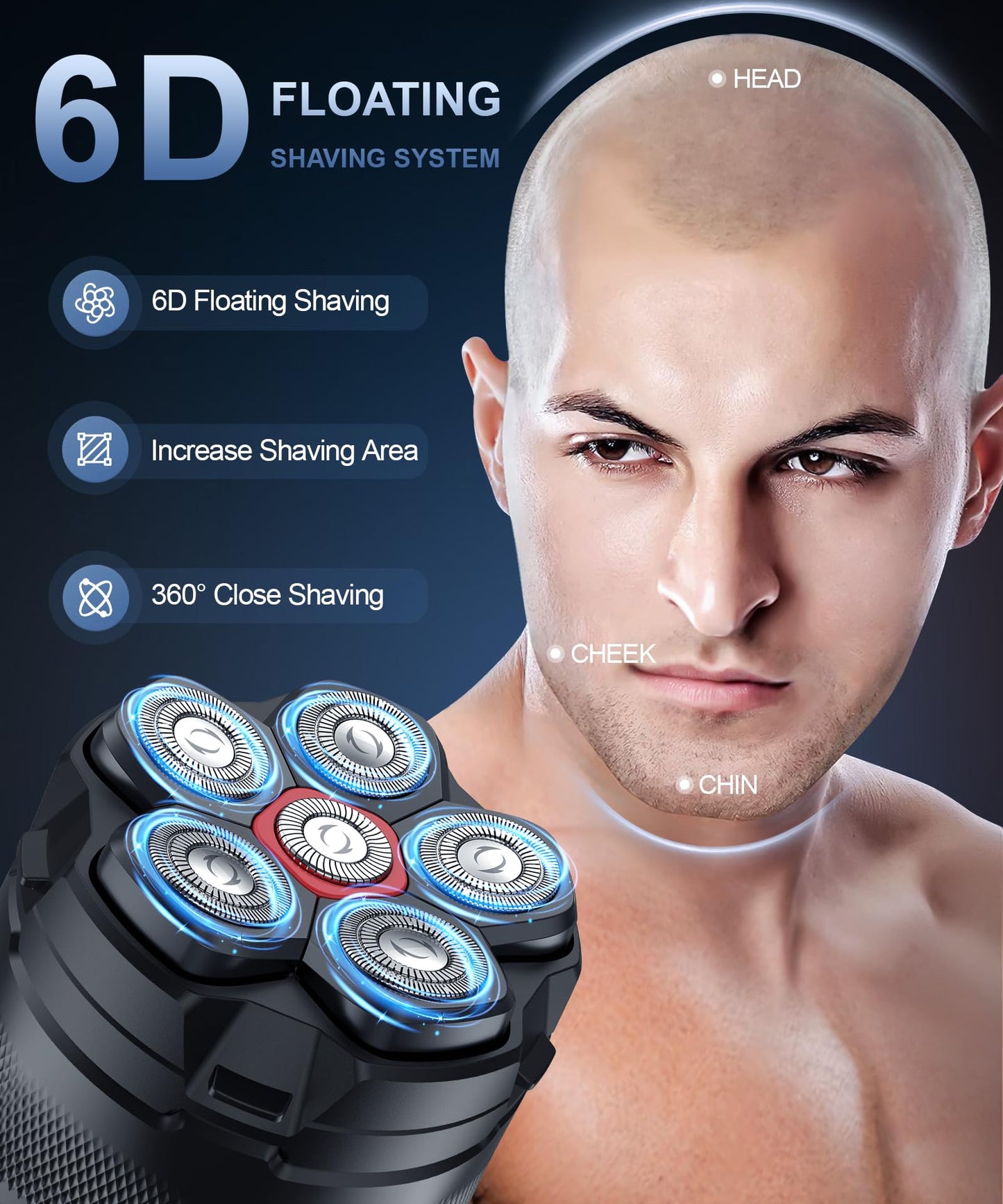 Head Shavers for Bald Men, 10000 RPM High-Speed 6D Magnetic Razor, IPX8 Waterproof Wet/Dry Shaving, Hypoallergenic Blades, LED Display & Storage Case Beauty and Personal Care Goujian