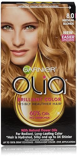 Garnier Olia Ammonia Free Permanent Hair Color, 100% Gray Coverage (Packaging May Vary), 8.0 Medium Blonde, Pack of 1 Beauty & Personal Care Garnier