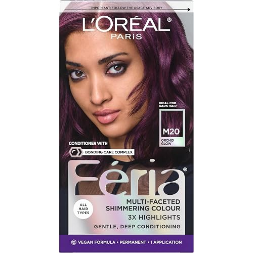 L’Oreal Paris Feria Midnight Bold Multi-Faceted Permanent Hair Dye, One-Step Hair Color Kit for Dark Hair, No Bleach Required, Orchid Glow Beauty & Personal Care L'Oreal Paris