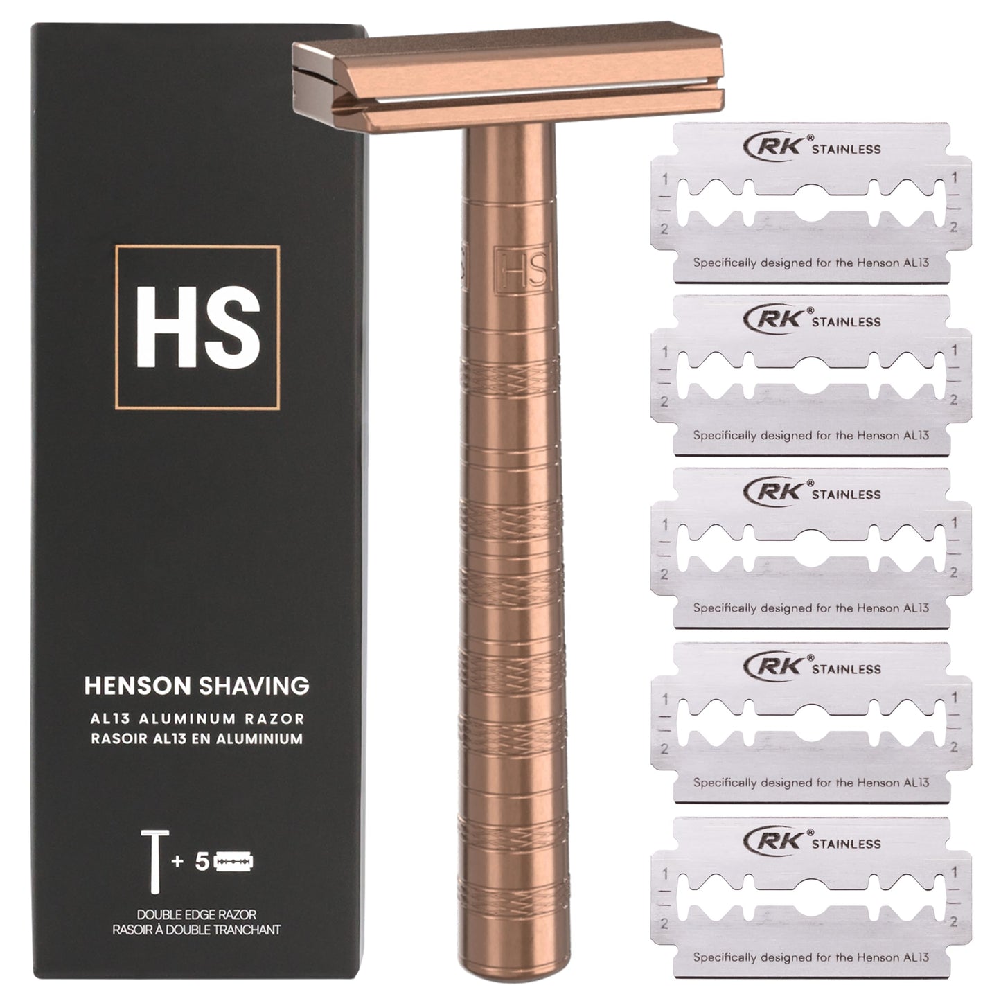 Henson Shaving Razor - Copper Double Edge Safety Razor with 5 Spare Blades - 30° Angled Precision With Superior Blade Rigidity- Reusable Single Blade Beauty and Personal Care Henson Shaving