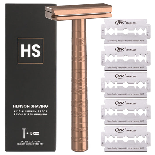 Henson Shaving Razor - Copper Double Edge Safety Razor with 5 Spare Blades - 30° Angled Precision With Superior Blade Rigidity- Reusable Single Blade Beauty and Personal Care Henson Shaving