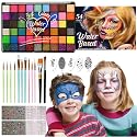 KNLDEFV 54 Color Kids Face Painting Kit, Non Toxic Water Activated Face Paint Palette with Stencils, Brush, Sparkle Gems. Perfect for Birthday Beauty & Personal Care KNLDEFV