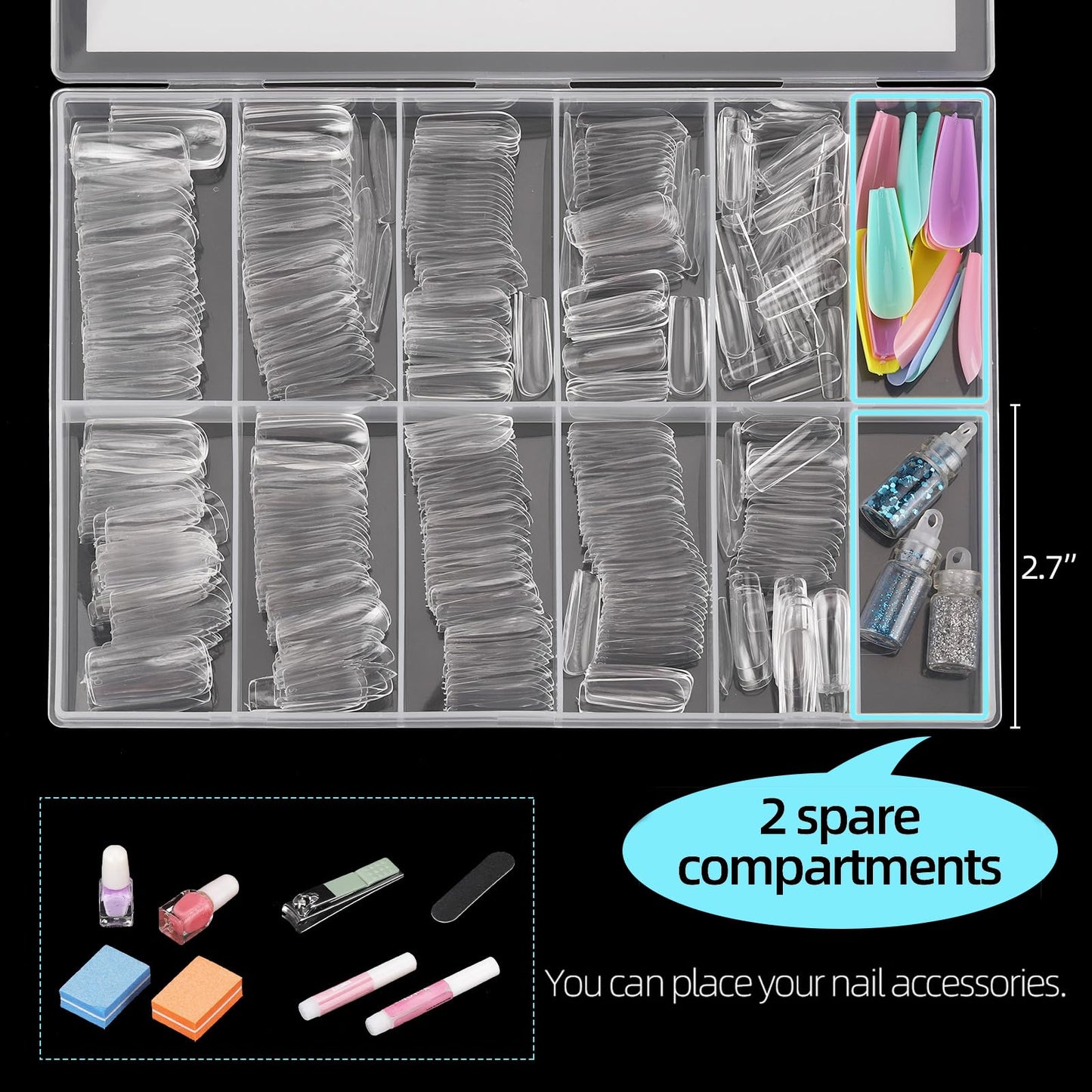 500Pcs Square Nail Tips Full Cover Clear Fake Nail Tips for Acrylic Nails, Size 0~9 Beauty & Personal Care Ohlove