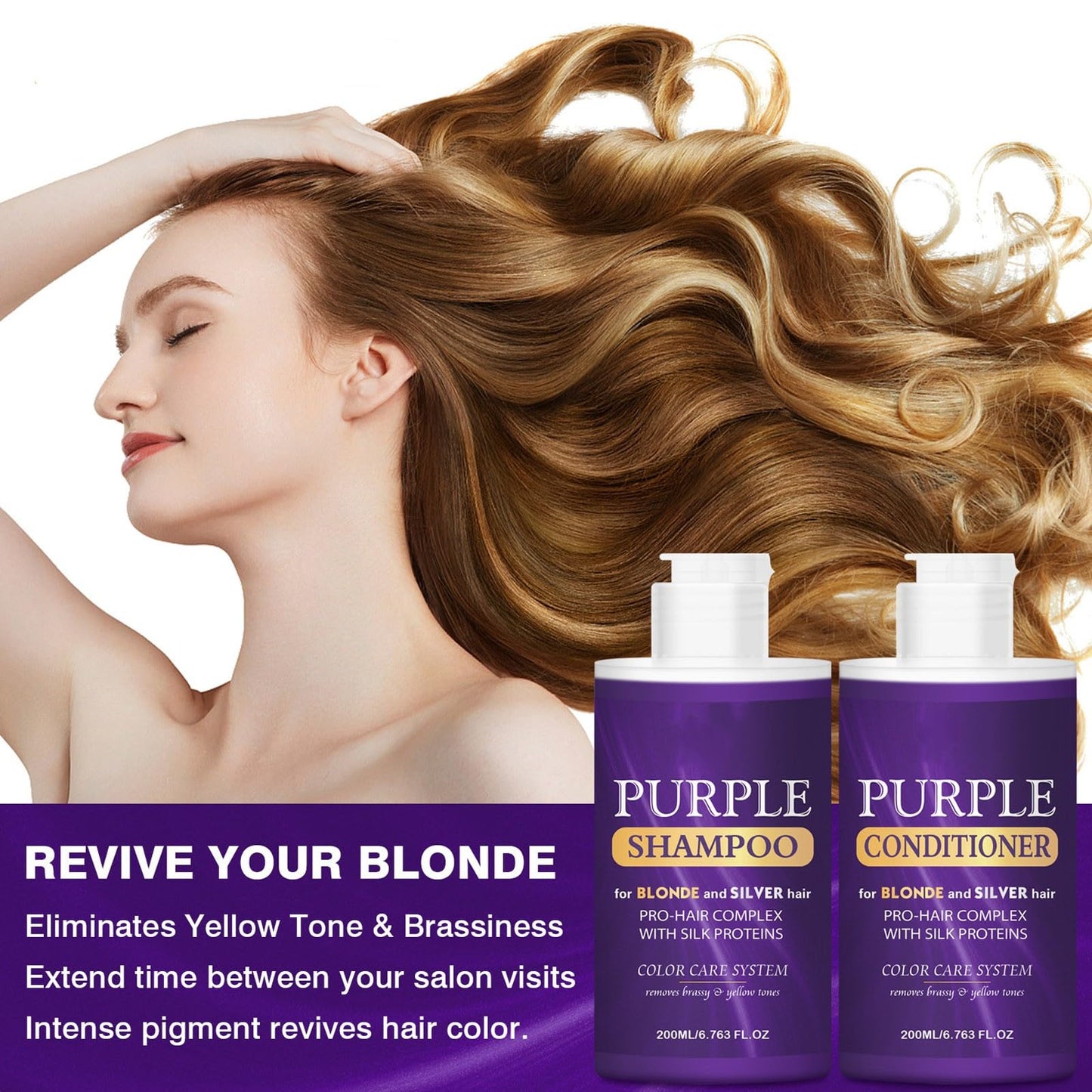Purple Shampoo and Conditioner Set, Purple Toning Shampoo & Conditioner for Blonde, Bleached, Silver, Gray Hair, Color Treated Hair, Removes Yellow Beauty & Personal Care New Cover
