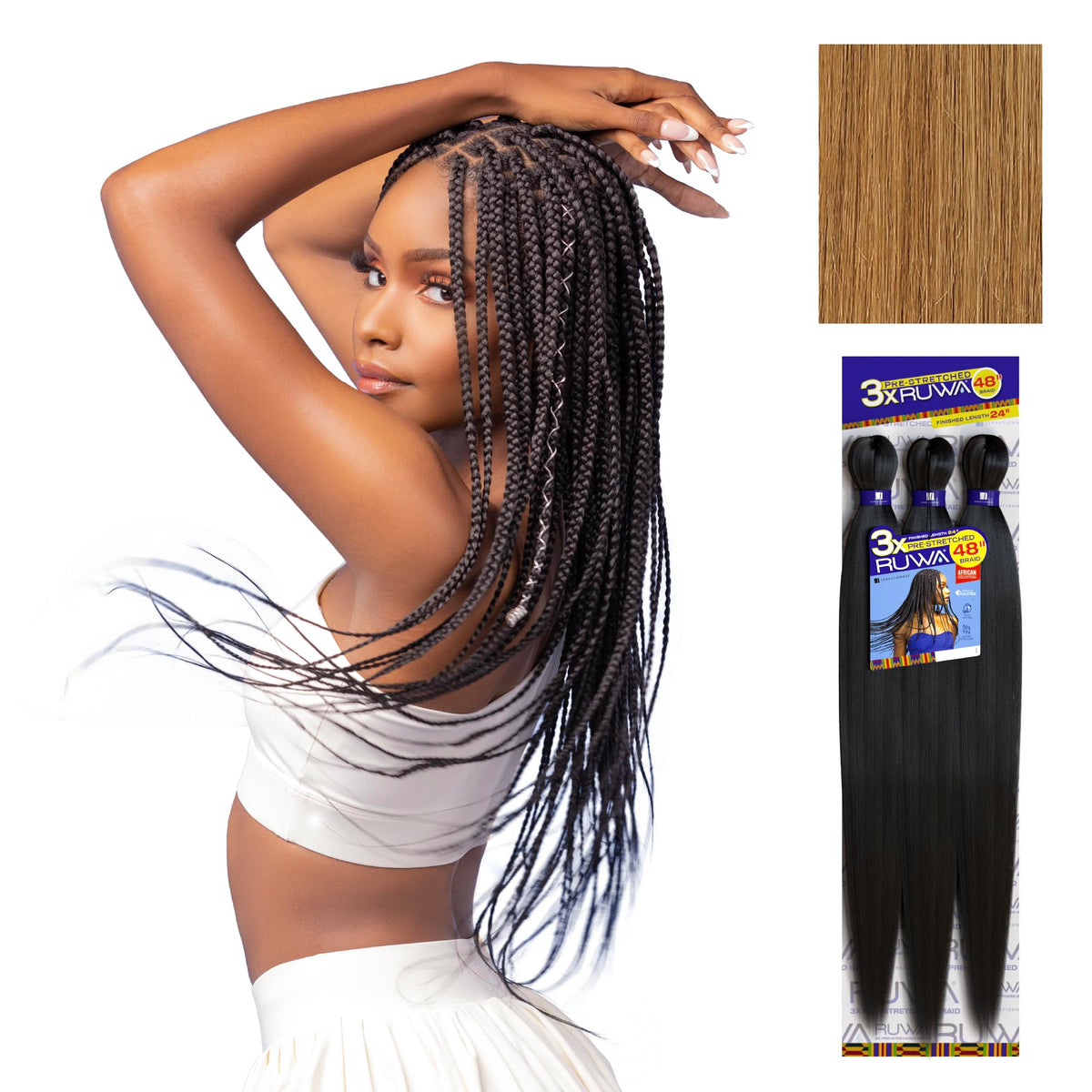 Sensationnel Ruwa Prestretched Braiding Hair-3X 48in,3pk 27 HONEYBLONDE