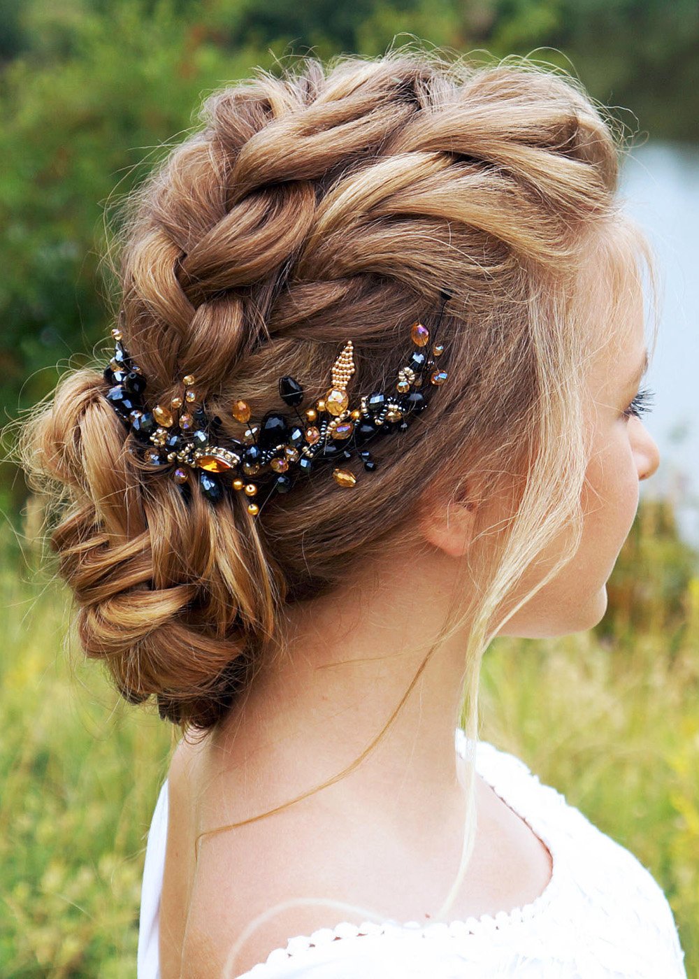 Kercisbeauty Wedding Bridal Black Hair Comb Champagne Beads Long Chain Hair Piece Bridal Headband for Bun Hair Accessories for Women Beauty & Personal Care Kercisbeauty