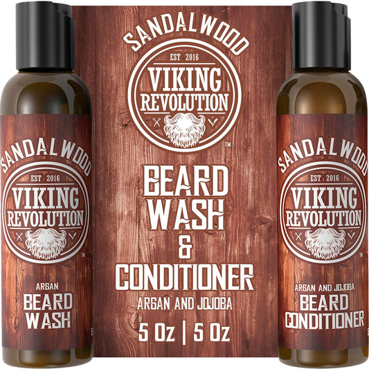 Viking Revolution Beard Wash & Beard Conditioner Set w/Argan & Jojoba Oils - Softens & Strengthens - Natural Beard Shampoo w/Beard Oil Sandalwood Beauty and Personal Care Viking Revolution Default Title