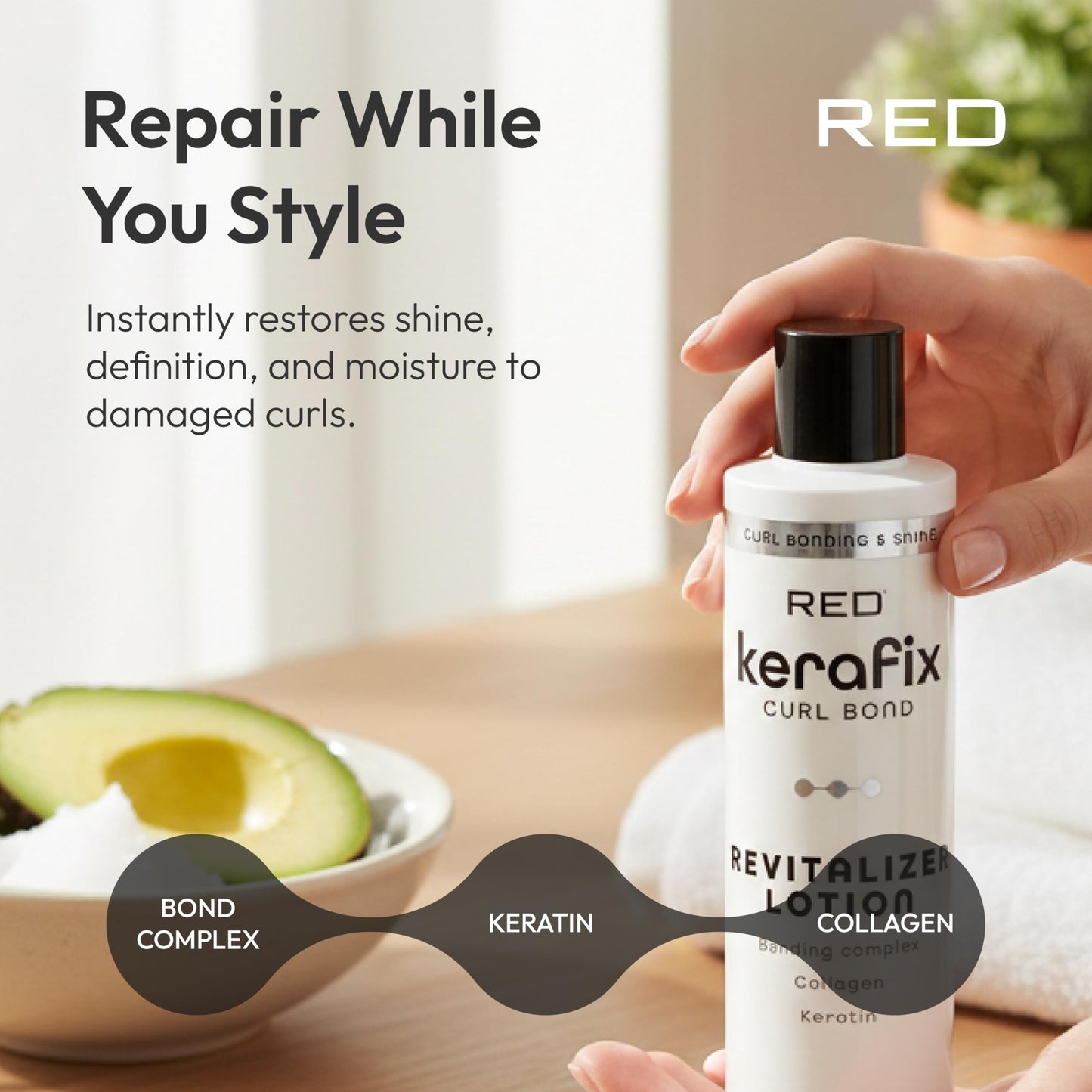 RED by Kiss Kerafix Curl Bond Revitalizer Lotion (8 Oz), Curl Defining Cream for Curly Hair & Textures, Anti-Frizz Bond Repair Enhance Shape, Boost Beauty & Personal Care Red by Kiss