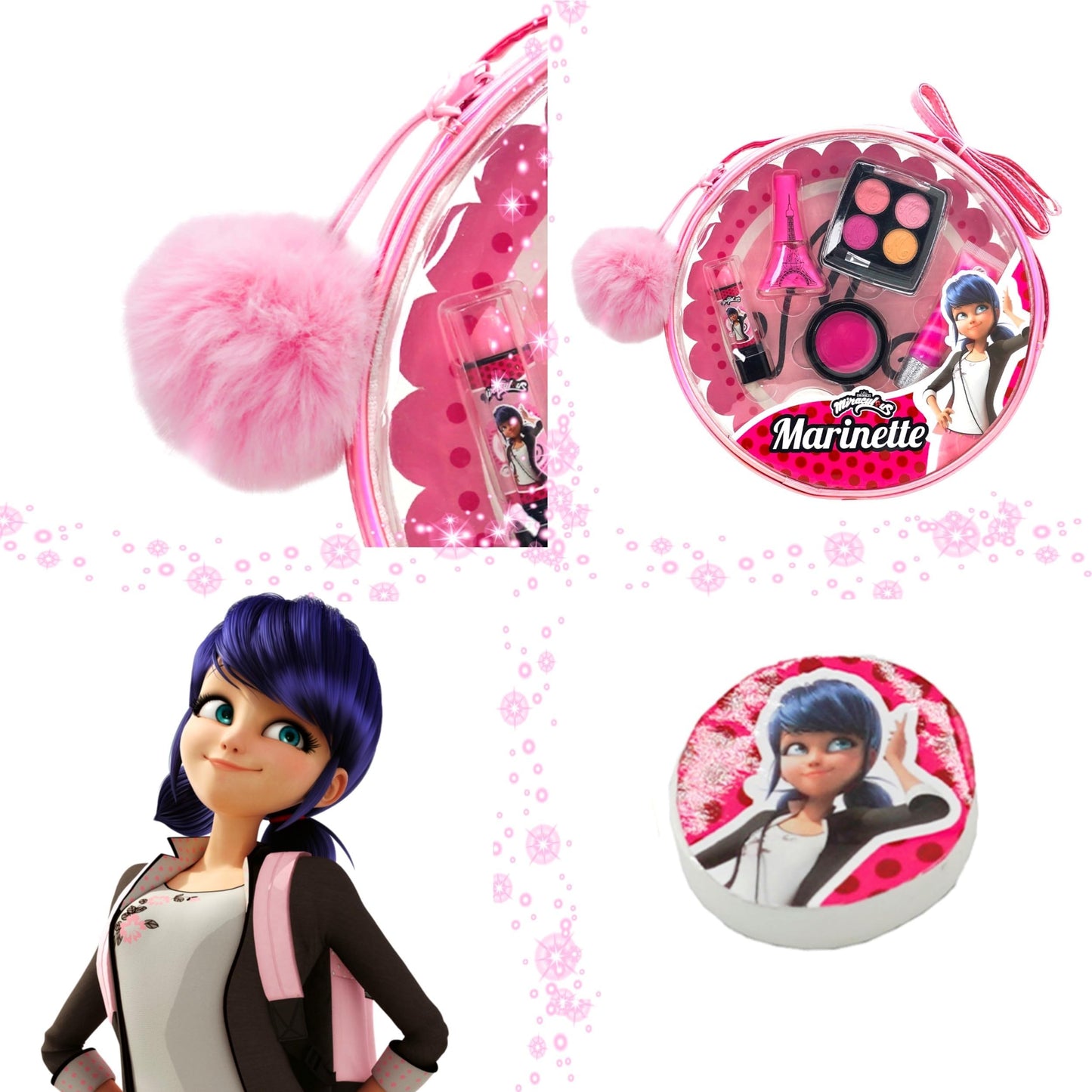 Miraculous Ladybug Kids Makeup Set - 10 Piece Bag with Nail Polish, Hair Chalk, Stickers & More - Safe, Non-Toxic Pretend Play Cosmetics - Marinette Beauty & Personal Care Miraculous