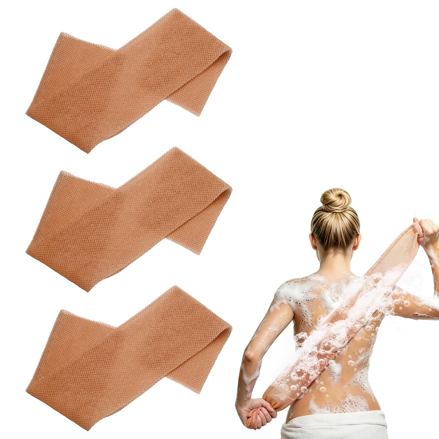 uxcell 3 Pcs Back Scrubber, Nylon Bath Sponge Extended, 31 Inch African Exfoliating Long Net Body Scrubber Shower Loofah for Women Men Use Body Bath Beauty and Personal Care uxcell