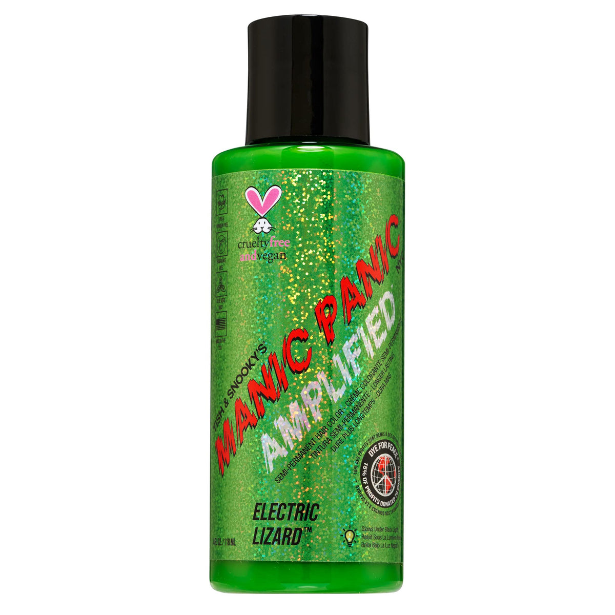 MANIC PANIC Electric Lizard Hair Color - Amplified - Semi Permanent Hair Dye - Bright Neon Green Hair Color - Glows In Blacklight - Vegan, PPD Beauty & Personal Care MANIC PANIC