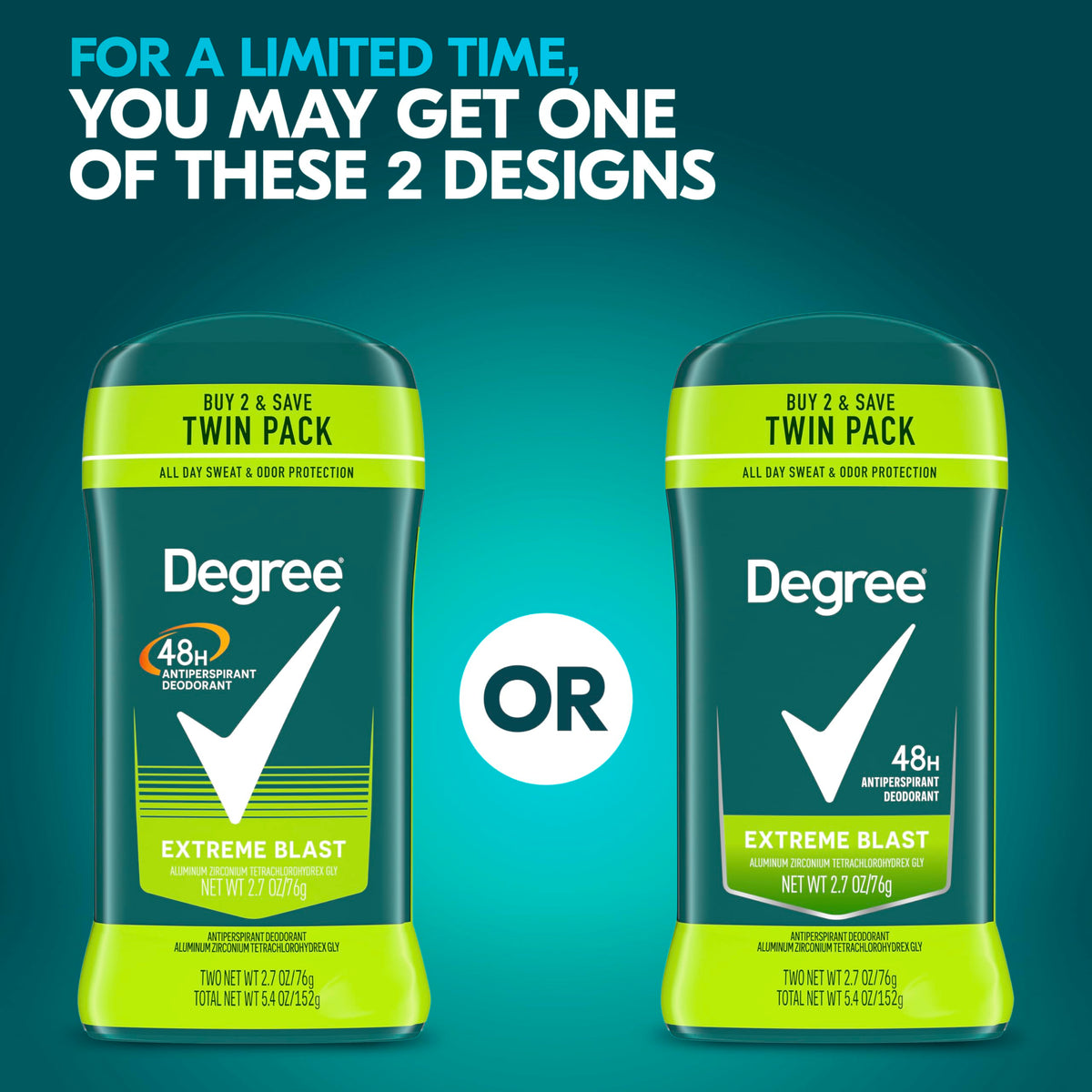 Degree Men Original Protection Antiperspirant Deodorant Extreme Blast Twin Pack 48-Hour Sweat and Odor Protection Antiperspirant For Men 2.7 oz Beauty and Personal Care Degree