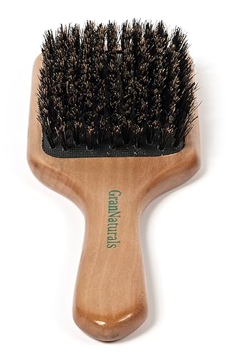 GranNaturals Boar Bristle Smoothing Hair Brush for Women and Men - Medium/Soft Bristles - Natural Wooden Large Flat Square Paddle Hairbrush for Fine Beauty & Personal Care GranNaturals