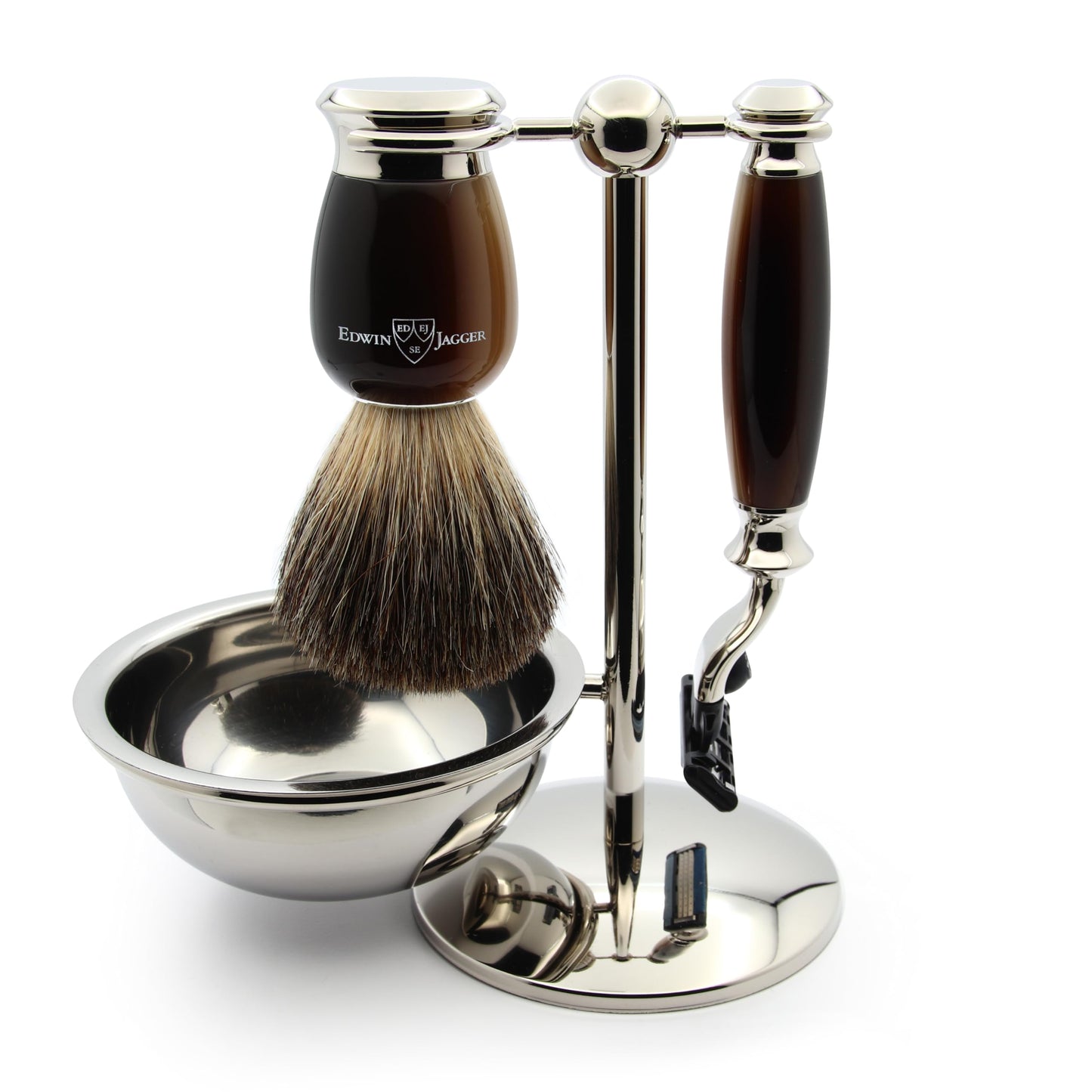 Edwin Jagger S81M582BAMZ Imitation Light Horn & Nickel Classic Shaving Set with Bowl with a Pure Badger Shaving Brush and Mach 3 Razor for Shaving Beauty and Personal Care Edwin Jagger