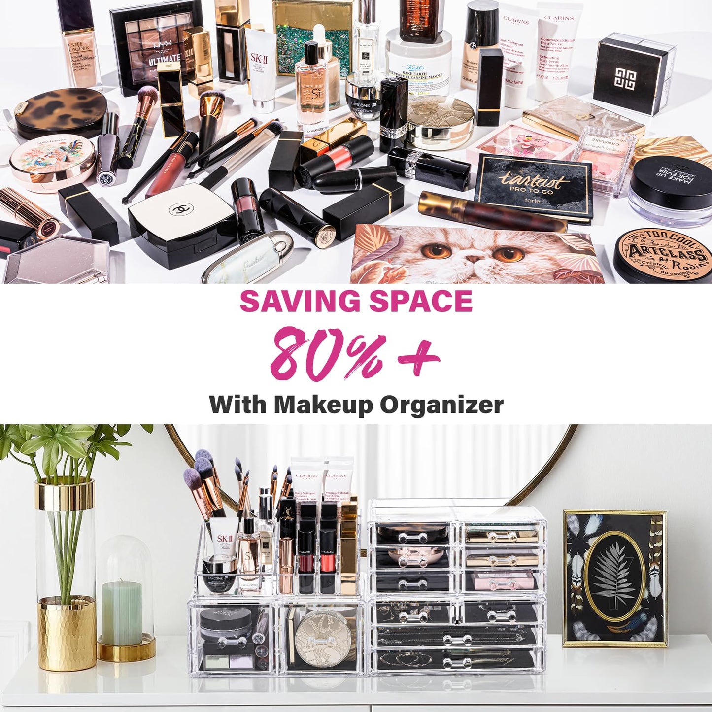URMOMS Makeup Organizer 4 Pieces, Acrylic Makeup Storage Box with 12 Drawers for Lipstick Jewelry and Makeup Brushes, Stackable Vanity Organizer Beauty & Personal Care URMOMS