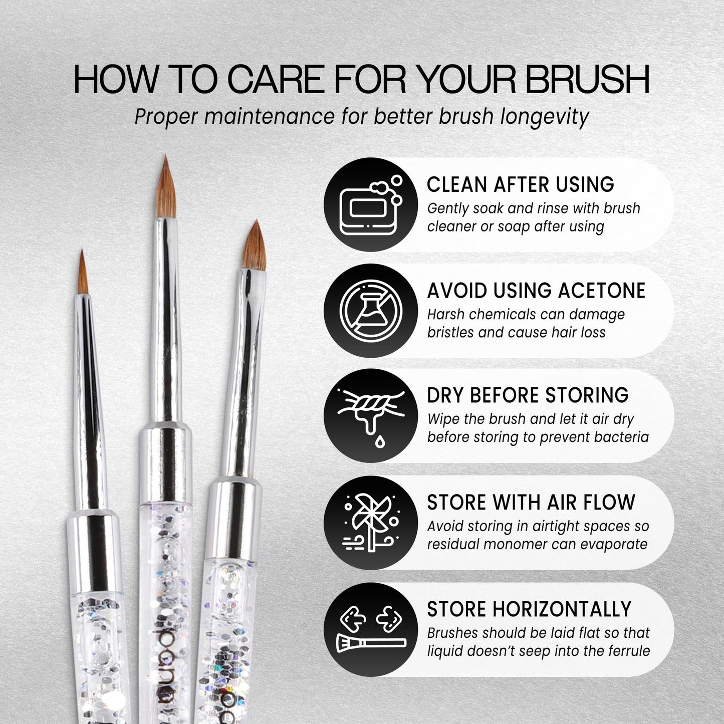 PANA 3D Kolinsky Nail Art Brush - Silver Glitter Handle, Size 4 - Acrylic Nail Art Sculpture Brush for Manicures Pedicure Salon Professional or Beauty & Personal Care PANA