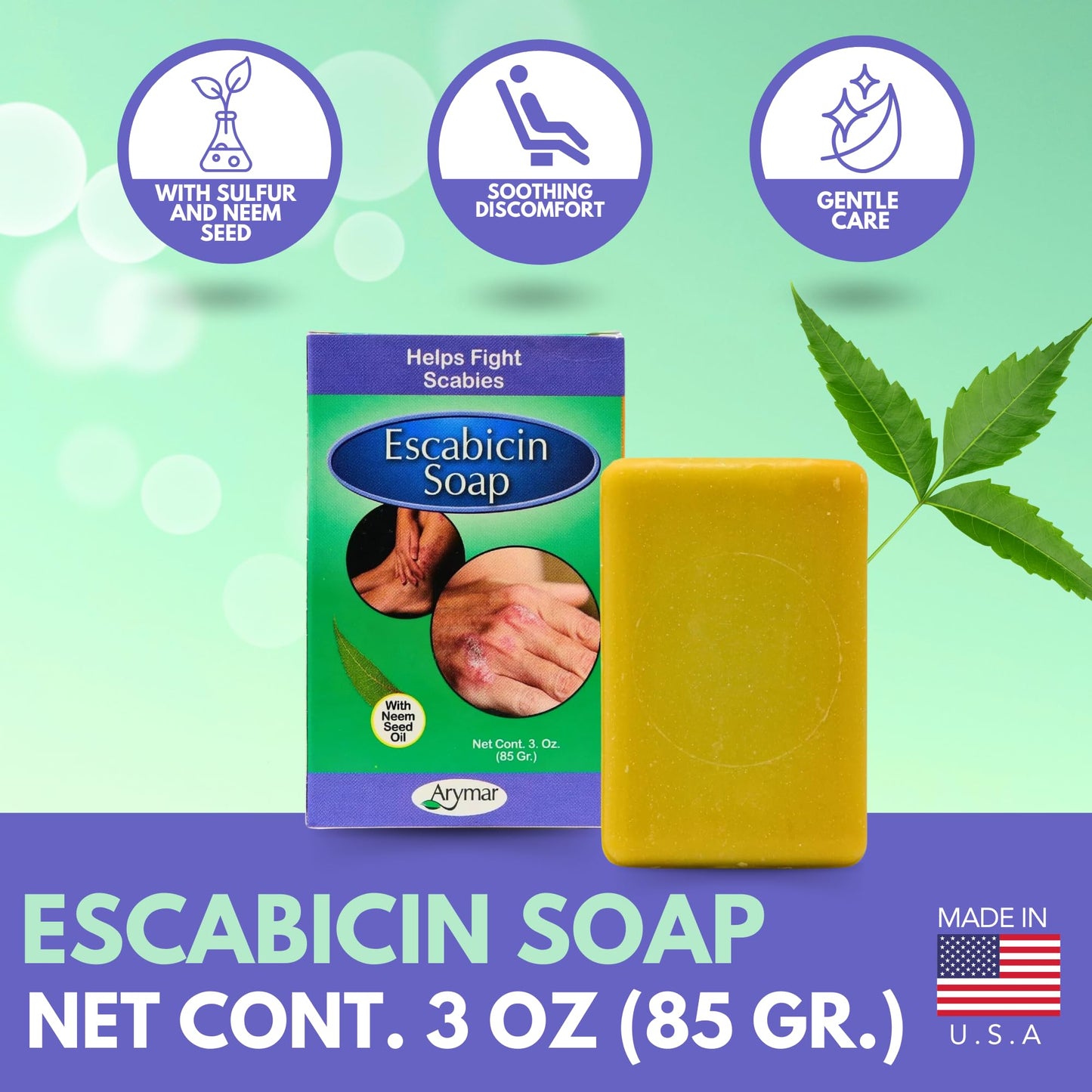Arymar Escabicin Sulfur Soap Bar with Neem Oil: 3 oz Deep Cleansing Formula for Oily Skin, Natural Bar for Body and Face, Helps Clear Pores Beauty & Personal Care Arymar