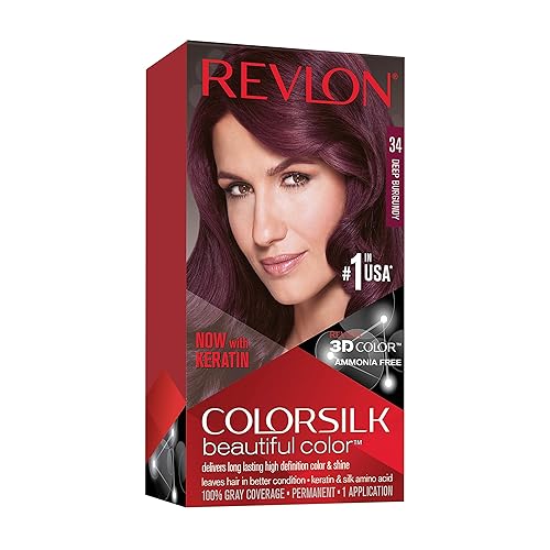 Revlon Permanent Hair Color, Permanent Hair Dye, Colorsilk with 100% Gray Coverage, Ammonia-Free, Keratin and Amino Acids, 34 Deep Burgundy, 4.4 Oz Beauty & Personal Care REVLON
