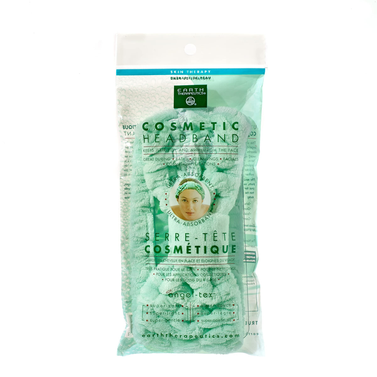 Earth Therapeutics Ulta-Absorbent Cosmetic Headband - Multi-functional for facial cleansing, bathing, exercise - Super soft and plush - Elastic