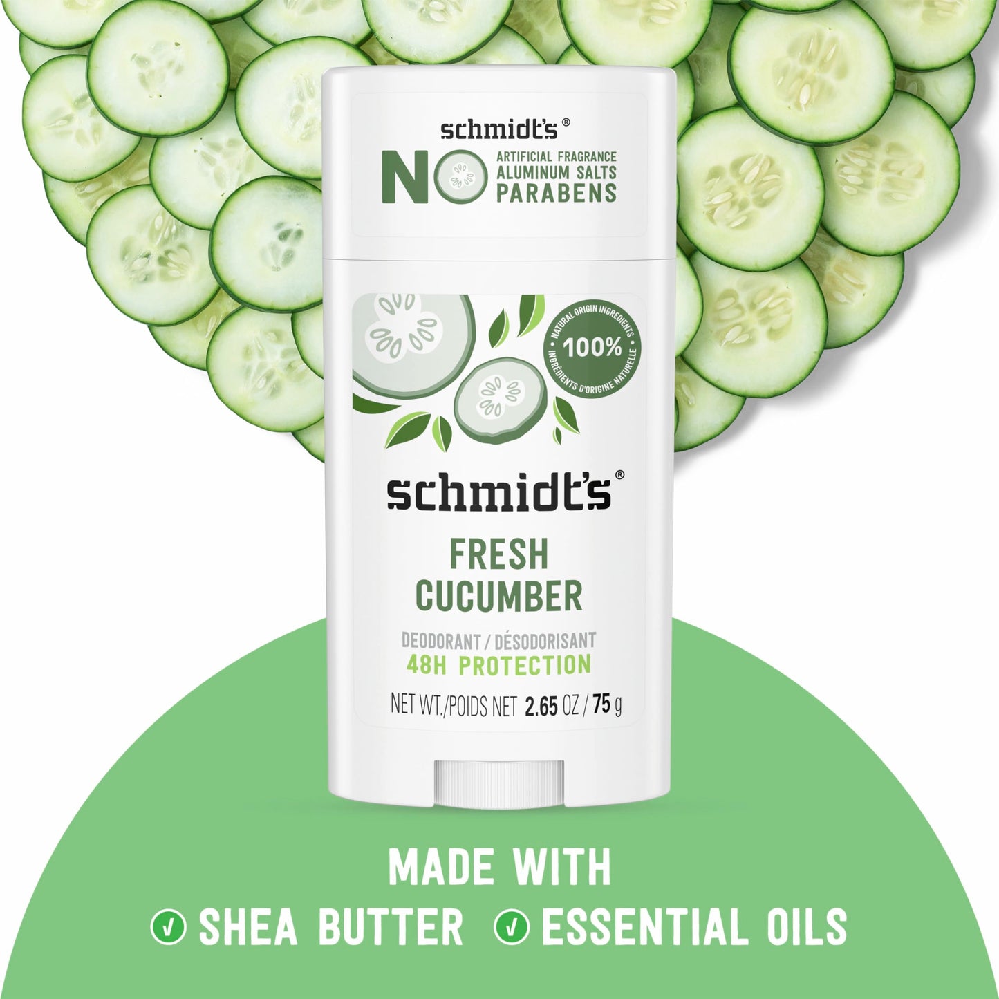 Schmidt's Aluminum-Free Vegan Deodorant Fresh Cucumber for Women and Men, with 24 Hour Odor Protection, Natural Ingredients, Cruelty-Free, 2.65 oz Beauty and Personal Care Schmidt's