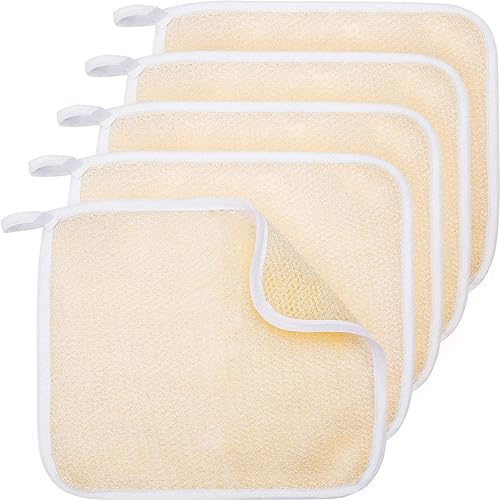 Tatuo 5 Pcs Exfoliating Face and Body Wash Cloths Towel Weave Bath Exfoliating Scrub Massage Bath Cloth for Women and Men, 10.63 x 9.05 Inch(Beige Beauty & Personal Care Tatuo