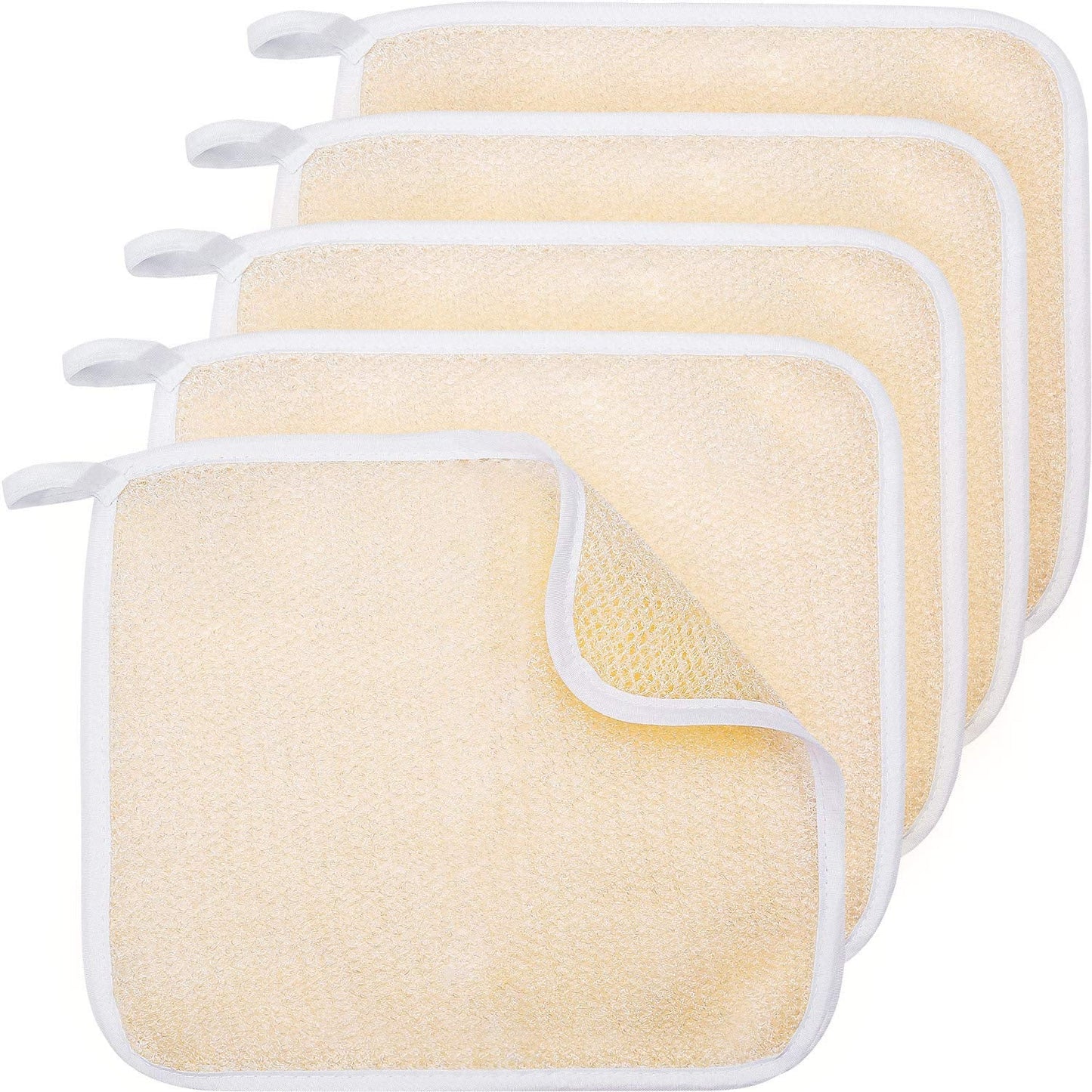 Tatuo 5 Pcs Exfoliating Face and Body Wash Cloths Towel Weave Bath Exfoliating Scrub Massage Bath Cloth for Women and Men, 10.63 x 9.05 Inch(Beige Beauty & Personal Care Tatuo
