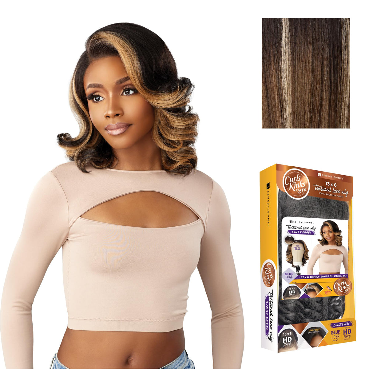 Sensationnel CKCO Kinkyedges Wig-Kinky Barrel Curl 14 Inch, BALAYAGEMOCHA