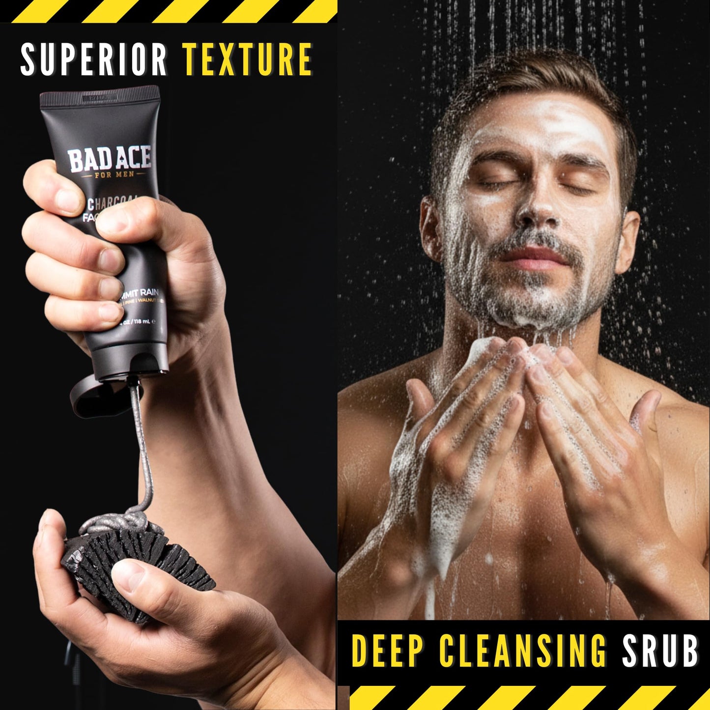 BAD ACE Daily Men's Charcoal Face Wash with Scrubs, Korean Exfoliating Face Wash - Premium Mens Face Scrub, Deep Cleansing Skin Care | Men's Facial Beauty & Personal Care BAD ACE