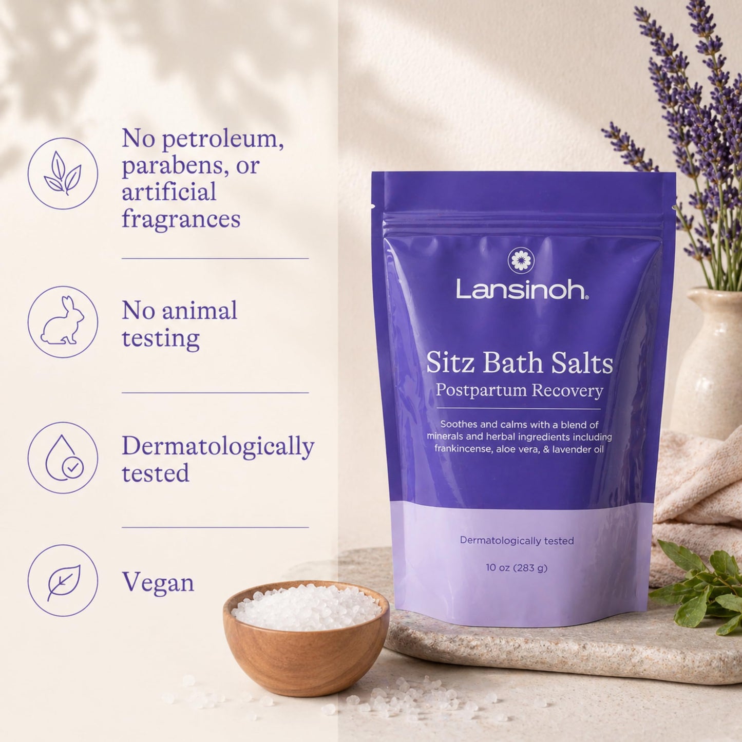 Lansinoh Sitz Bath Salts for Postpartum Care, Perineal Soak with Epsom Salt, Aloe Vera, Lavender & Frankincense Oil, 10 Ounces Beauty and Personal Care Lansinoh